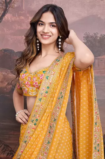 Bandhani Design Embroidered Saree With Blouse Piece