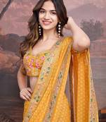 Bandhani Design Embroidered Saree With Blouse Piece
