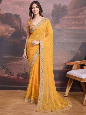 Bandhani Design Embroidered Saree With Blouse Piece 2