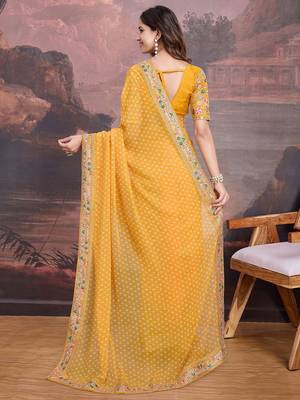Bandhani Design Embroidered Saree With Blouse Piece 4