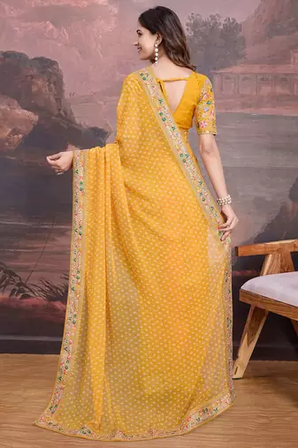 Bandhani Design Embroidered Saree With Blouse Piece