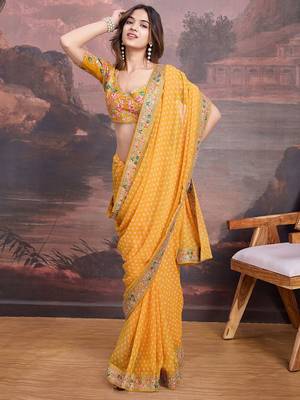 Bandhani Design Embroidered Saree With Blouse Piece 5
