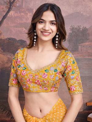 Bandhani Design Embroidered Saree With Blouse Piece 6