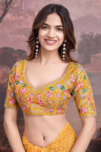 Bandhani Design Embroidered Saree With Blouse Piece