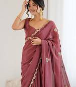 Embellished Party Wear Pure Chiffon Heavy Work Saree with Matching Blouse