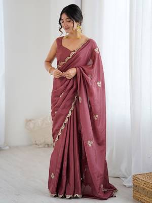 Embellished Party Wear Pure Chiffon Heavy Work Saree with Matching Blouse 2