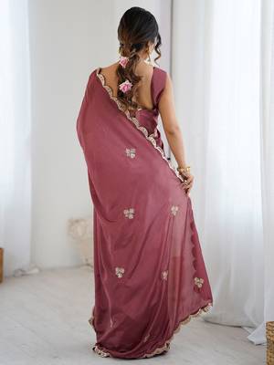 Embellished Party Wear Pure Chiffon Heavy Work Saree with Matching Blouse 3