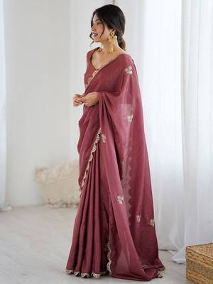 Embellished Party Wear Pure Chiffon Heavy Work Saree with Matching Blouse 4
