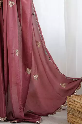 Embellished Party Wear Pure Chiffon Heavy Work Saree with Matching Blouse