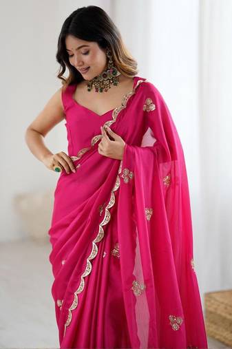 Embellished Sequinned Chiffon Heavy Work Sarees