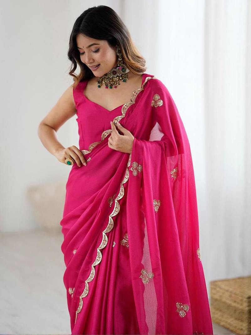 Embellished Sequinned Chiffon Heavy Work Sarees