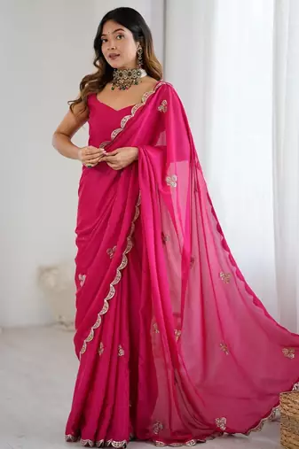 Embellished Sequinned Chiffon Heavy Work Sarees
