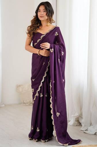 Embellished Sequinned Chiffon Saree with blouse