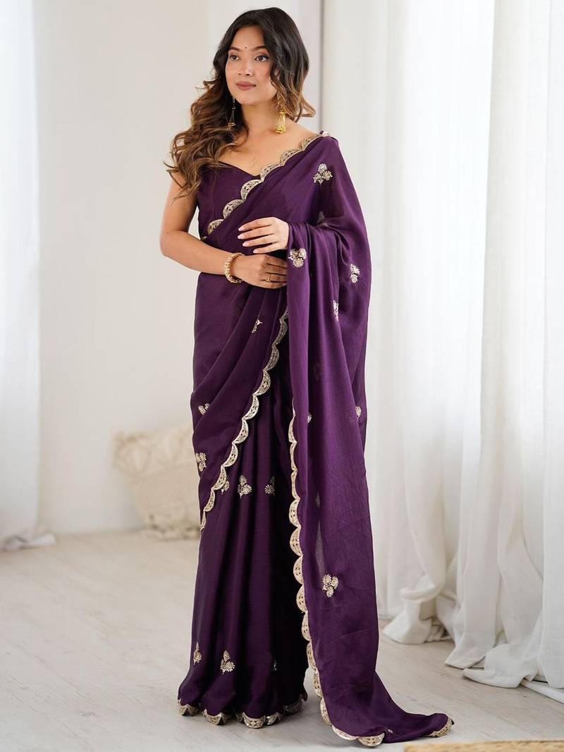 Embellished Sequinned Chiffon Saree with blouse