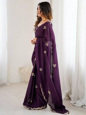 Embellished Sequinned Chiffon Saree with blouse 2