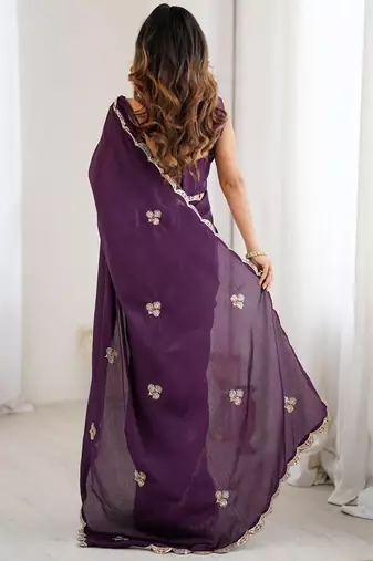 Embellished Sequinned Chiffon Saree with blouse