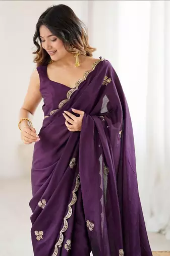 Embellished Sequinned Chiffon Saree with blouse