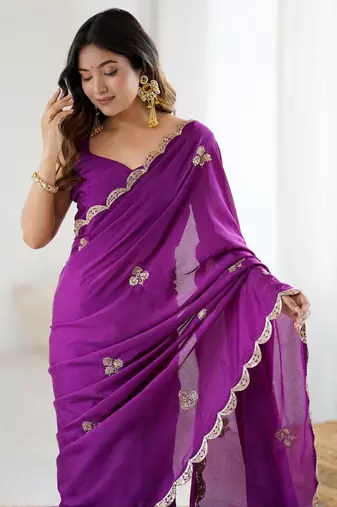 Floral Embellished Sequinned Chiffon Saree with blouse 