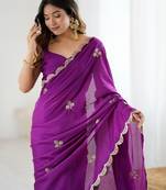 Floral Embellished Sequinned Chiffon Saree with blouse 