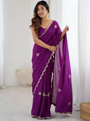 Floral Embellished Sequinned Chiffon Saree with blouse  2