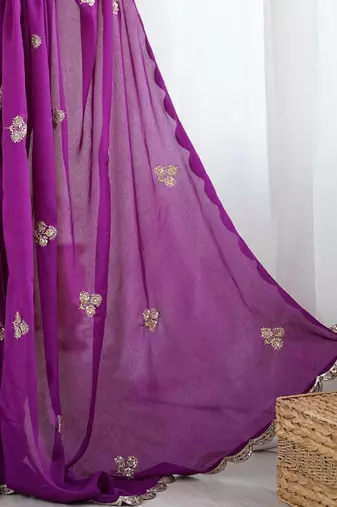 Floral Embellished Sequinned Chiffon Saree with blouse 