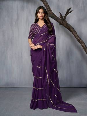 Floral Embroidered Sequinned Saree with blouse 1