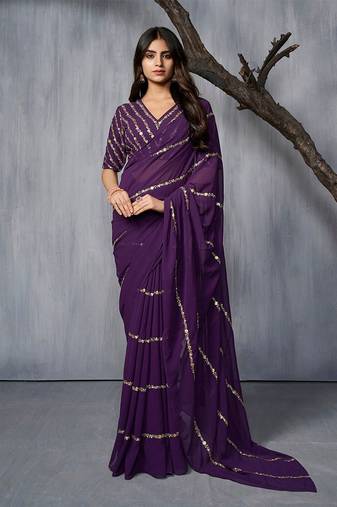 Floral Embroidered Sequinned Saree with blouse