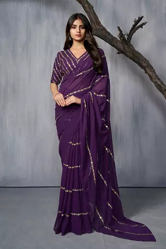 Floral Embroidered Sequinned Saree with blouse