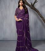 Floral Embroidered Sequinned Saree with blouse