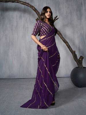 Floral Embroidered Sequinned Saree with blouse 2