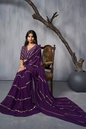 Floral Embroidered Sequinned Saree with blouse