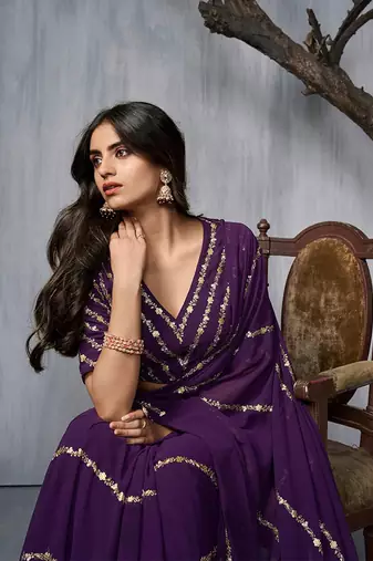 Floral Embroidered Sequinned Saree with blouse