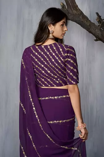 Floral Embroidered Sequinned Saree with blouse