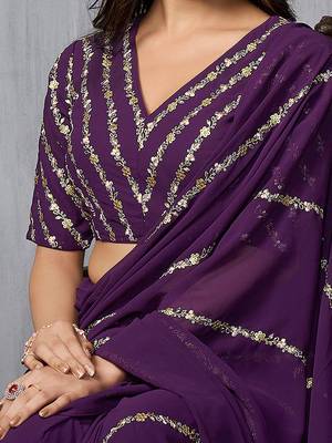 Floral Embroidered Sequinned Saree with blouse 6