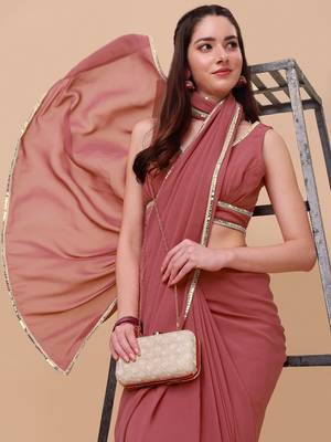 Pink & Gold-Toned Sequinned Saree with blouse 1
