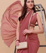 Pink & Gold-Toned Sequinned Saree with blouse