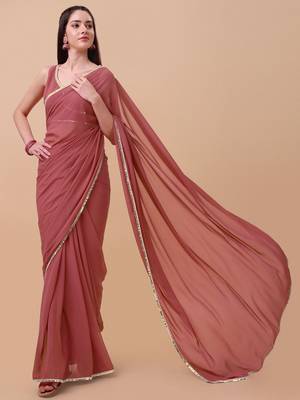Pink & Gold-Toned Sequinned Saree with blouse 2
