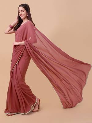 Pink & Gold-Toned Sequinned Saree with blouse 3