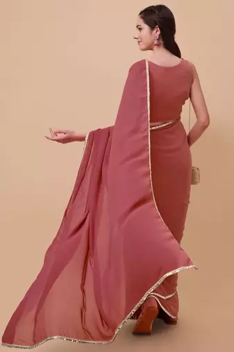 Pink & Gold-Toned Sequinned Saree with blouse