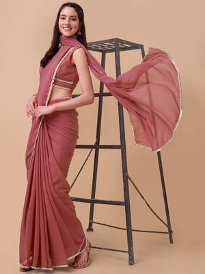 Pink & Gold-Toned Sequinned Saree with blouse 5