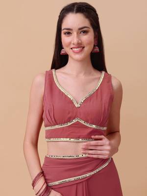 Pink & Gold-Toned Sequinned Saree with blouse 7