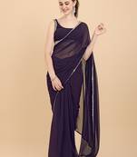 Women Wine Solid Georgette Saree with Blouse Piece