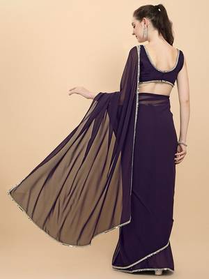 Women Wine Solid Georgette Saree with Blouse Piece 3