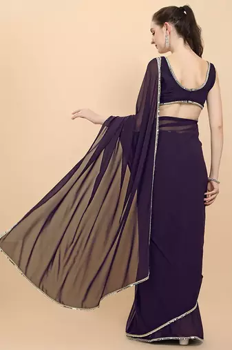 Women Wine Solid Georgette Saree with Blouse Piece