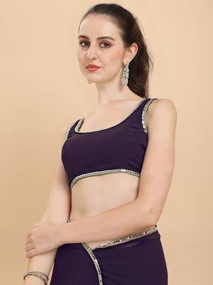 Women Wine Solid Georgette Saree with Blouse Piece 7