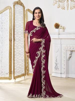 Embroidered Poly Georgette Saree 1