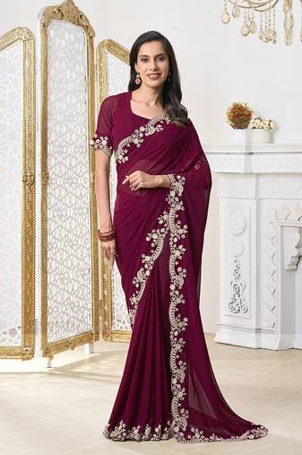 Embroidered Poly Georgette Saree