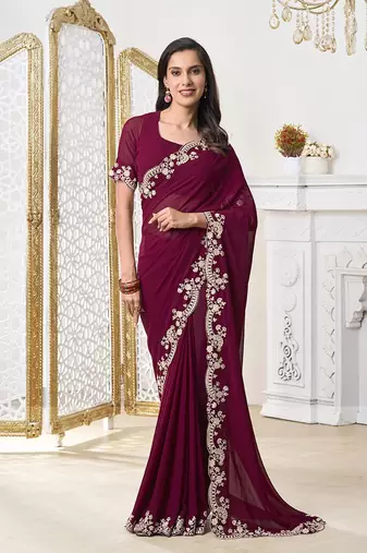Embroidered Poly Georgette Saree