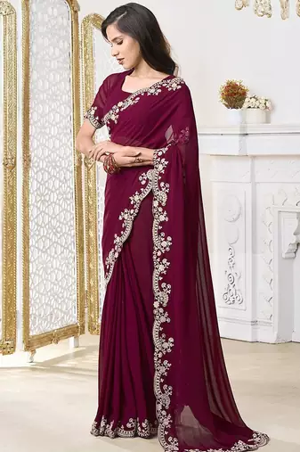 Embroidered Poly Georgette Saree