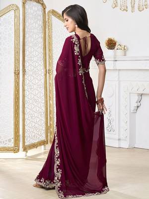 Embroidered Poly Georgette Saree 3